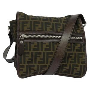 FENDI Zucca Canvas Shoulder Bag Black Brown